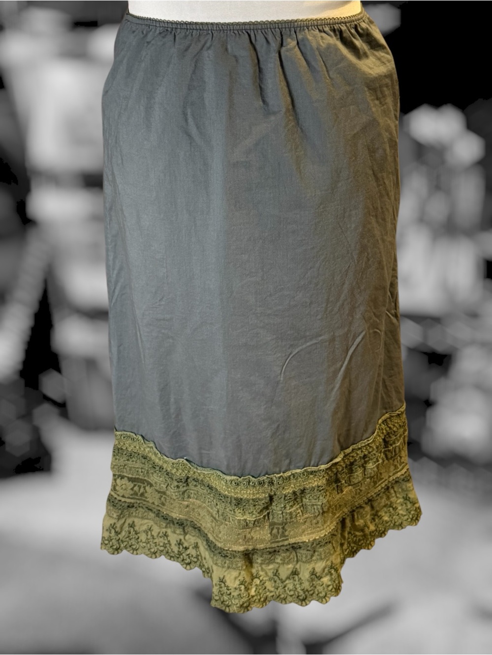 Olive and Gray Lace Hem Midi Skirt
